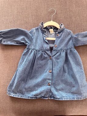 H&M Light Blue Denim Dress Jacket with Ruffle Collar